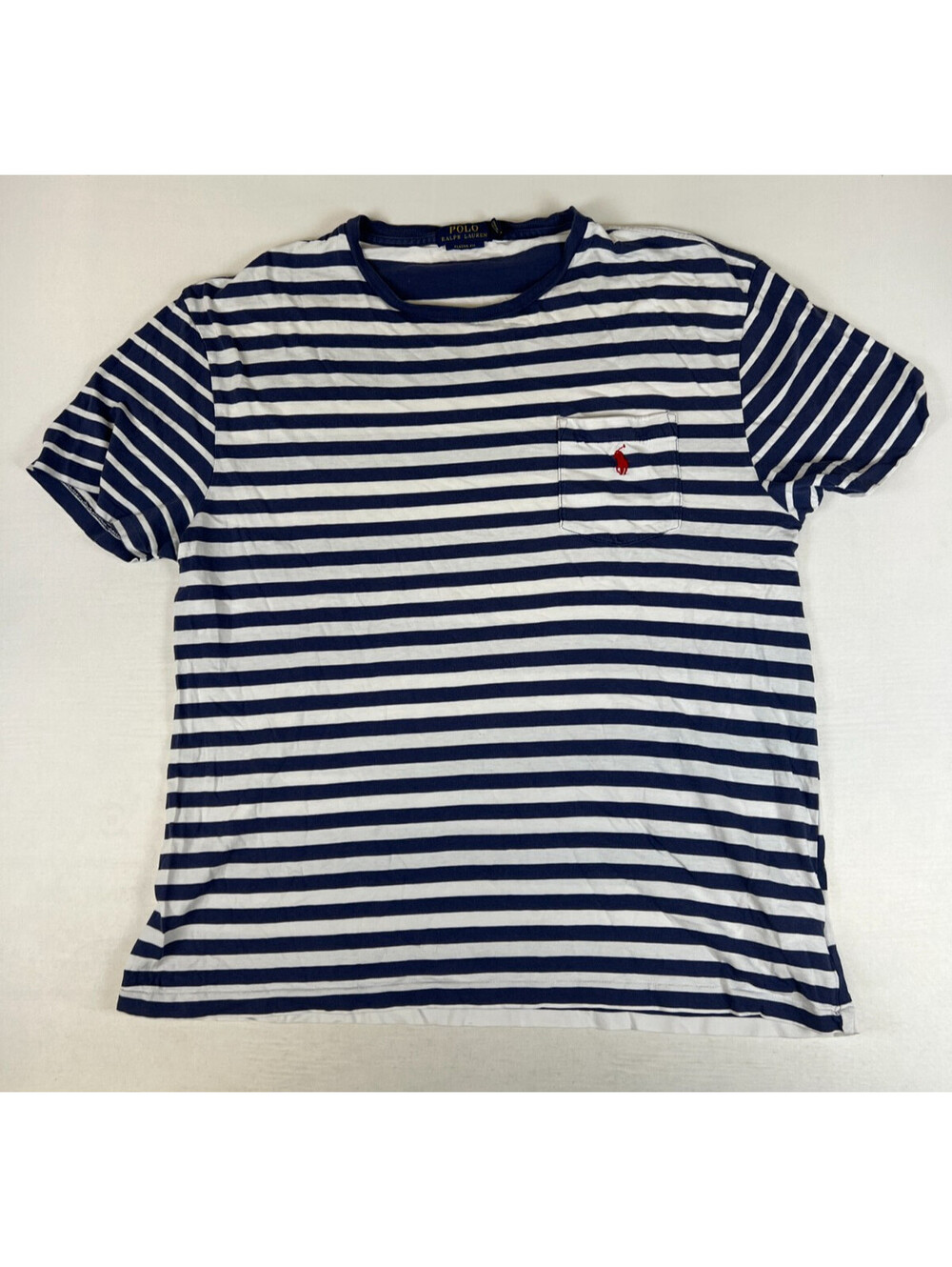 Polo Ralph Lauren Men Size M Blue White Striped Pocket T-Shirt Classic Fit